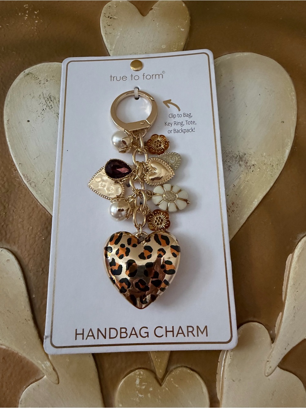 True to Form Handbag Charm or Keychain with Cheetah Heart & Charms